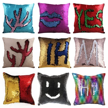 

Pillowcase Decorative Mermaid Sequin Colorful Square Plain Knitted Hidden Zipper Pillow Home Car Sofa Cushion Cover 40*40cm