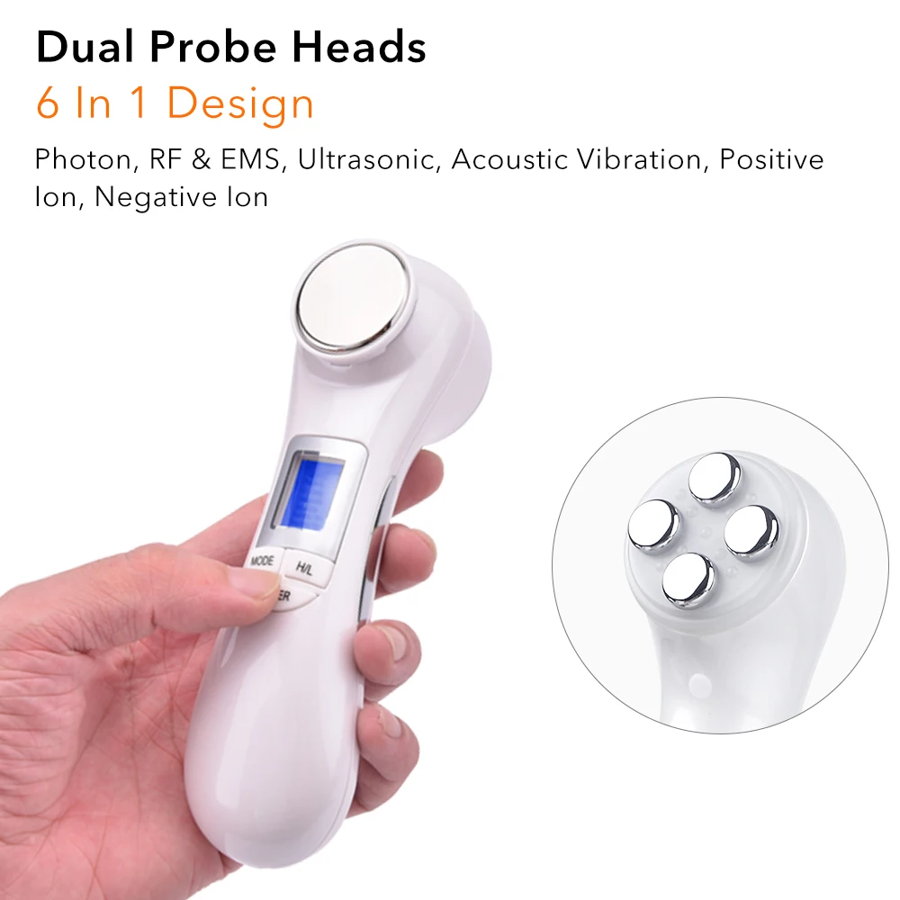  6 in 1 Photon Therapy Radio Frequency Ems Led Facial Skin Lifting Microcurrent Vibration Face Massa