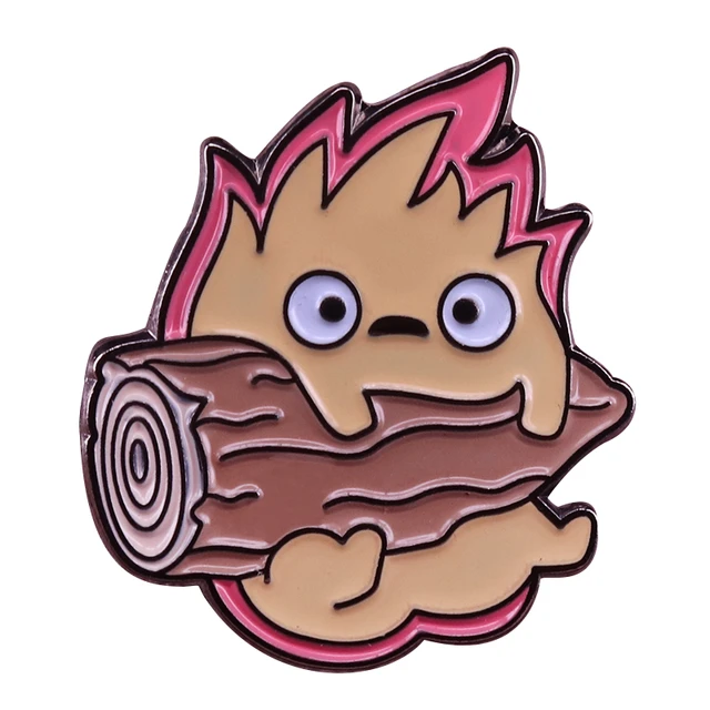 Howl's Moving Castle Calcifer With The Log Badge Pins Great Gift For Ghibli  Fans - Brooches - AliExpress