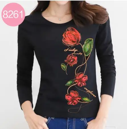 picture color Футболка Vetement Femme одежда футболки женские Стразы с длинным рукавом весенние топы женские Алмазные футболки - Цвет: picture color
