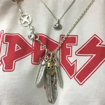 

100% Pure Solid Silver 925 Handmade Indian Style Necklace Men Women Cool Punk Skull Feather Sterling Silver Thai Silver Jewelry
