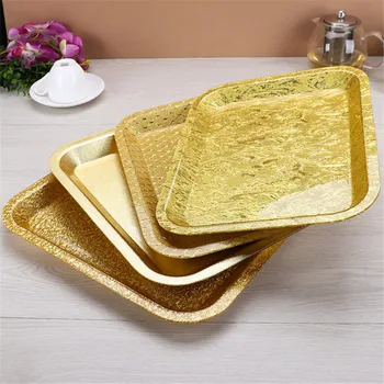 

Acrylic golden rectangle plastic Hotel KTV plate Storage tray japanese snack foods serving platter tray gold tray decoration