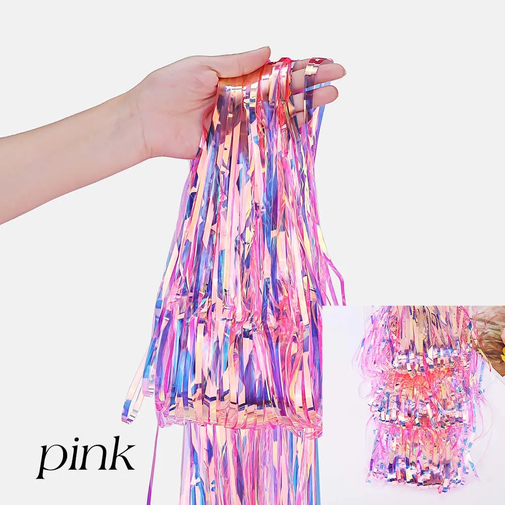 Transparent Pink Великолепный фон занавеска s мишура бахрома фольга занавеска Единорог детский душ Свадьба День Рождения Вечеринка декорации фото реквизит - Цвет: Transparent Pink