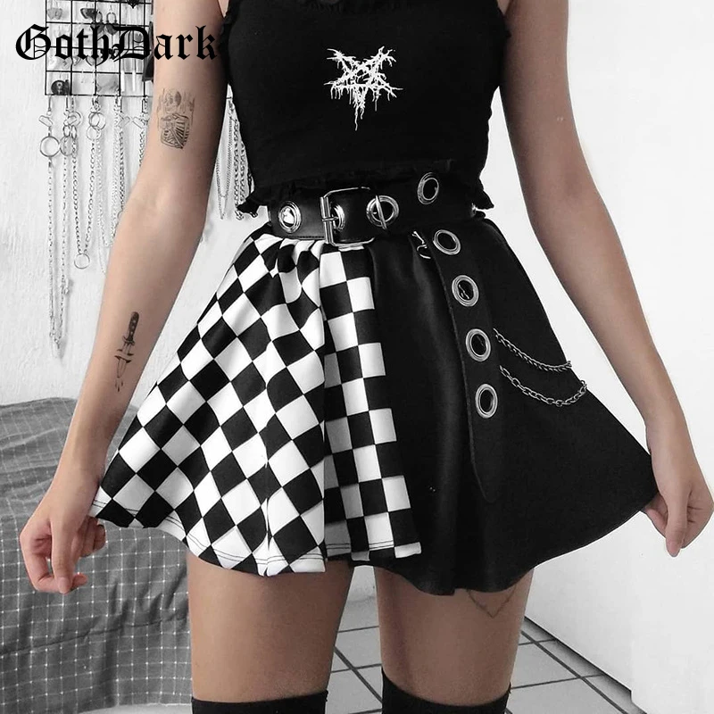 Женская плиссированная мини-юбка Goth Dark Mall черная Готическая клетчатая юбка в