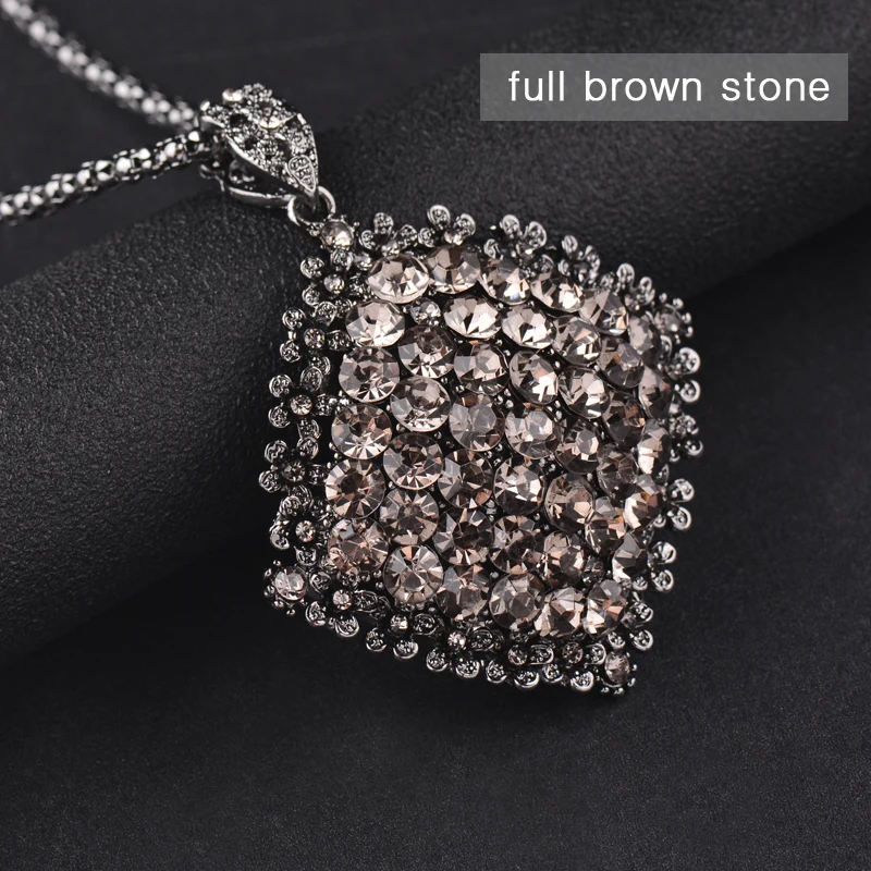 brown stone SINLEERY Винтаж Полный темно-синий Стразы Большой кулон длинное ожерелье для женщин античный серебряный цвет массивные ювелирные изделия MY433 SSB - Окраска металла: brown stone