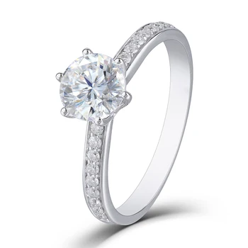 

Solid Gold Ring 14K 585 White Gold 1ct DEF Color Moissanite Side Stone Engagement Ring for Women Wedding Gift