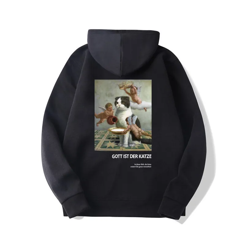 Skup Śmieszne aniołów kot drukuj bluzy z kapturem bluzy Harajuku Hip Hop luźny pulower z kapturem Streetwear 2019 mężczyźni moda ulicy bluzy z kapturem