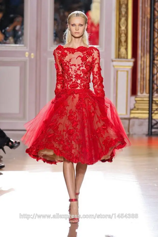 Zuhair Murad красные прозрачные кружевные коктейльные платья с бисером Короткие платья для выпускного вечера эластичные атласные RS-38