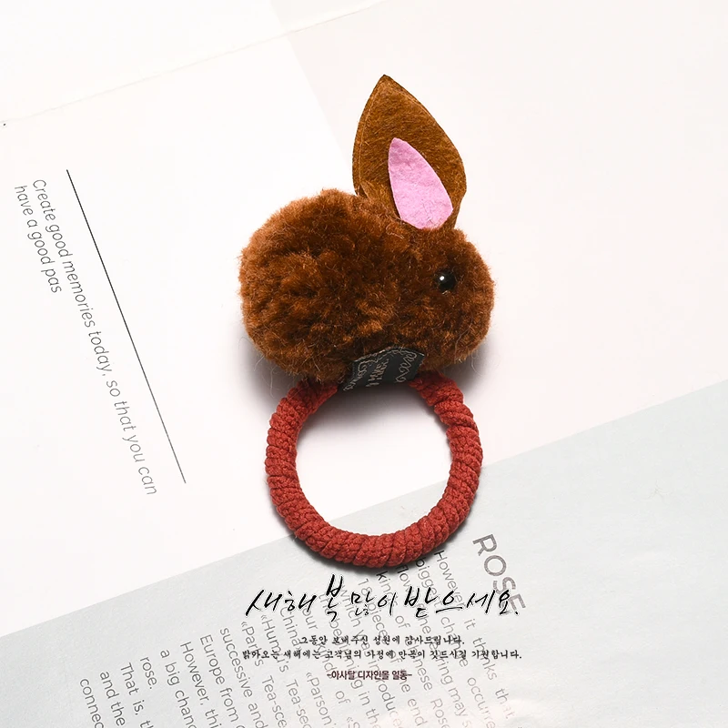 Милая Детская резинка с кроликом для девочек, корейские аксессуары для волос, кольцо для волос, заколка с бантом для девочек, головной убор, ювелирное изделие - Цвет: Brown