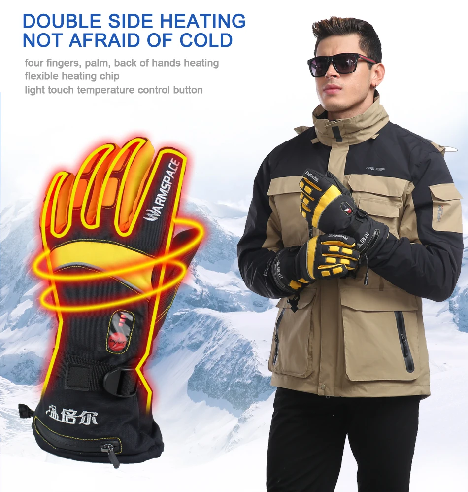 Теплые зимние перчатки Warmspace 7,4 В с подогревом и литиевой батареей для катания на лыжах