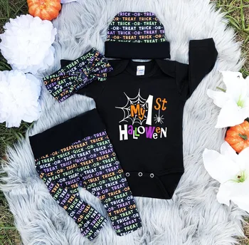 

Newborn Infant Baby Boy Girl Clothes Halloween Letter Romper Pants Hat Headbands Outfit so cute boys suits Costume bébé fille