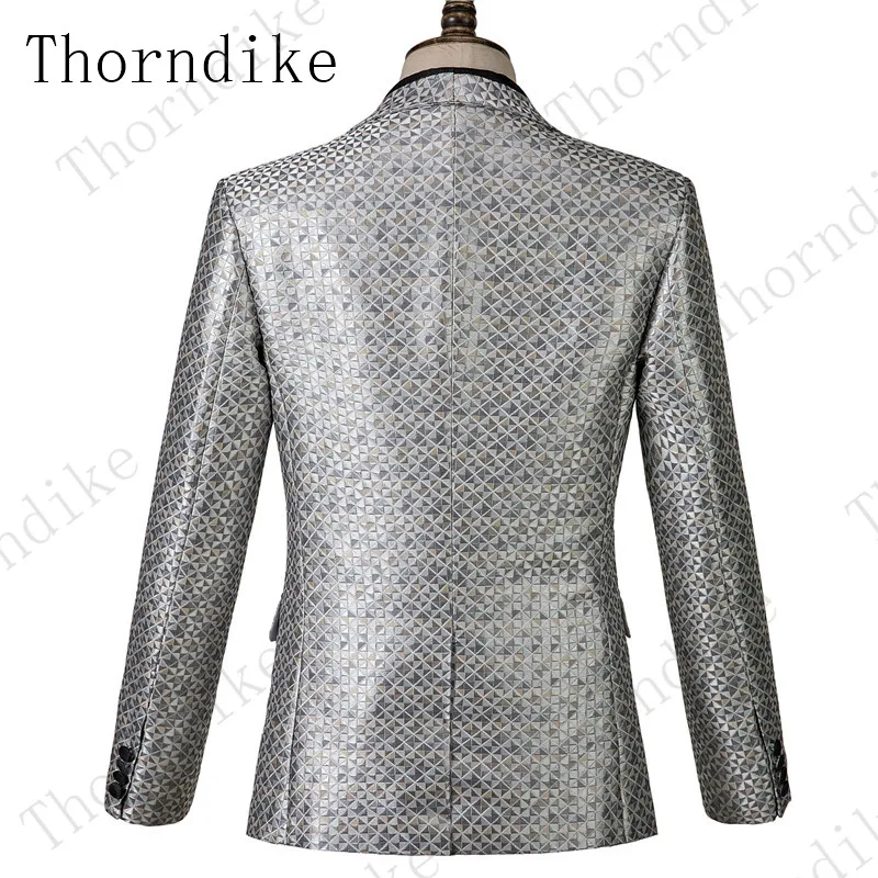 Thorndike Серебряный ромбовидный узор смокинг курить Homme мужской свадебный костюм выпускной, свадьба сценическая одежда(куртка+ брюки