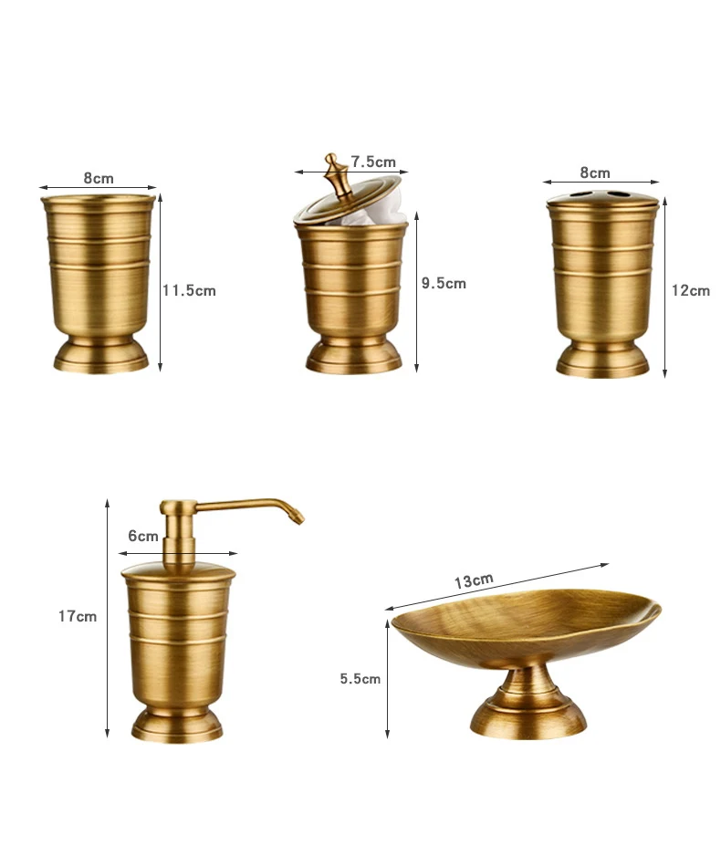 Golden Copper Bath Set American Style Brushed Brass Toothbrush Holder