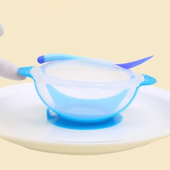 

Silicone Children's Bowl Baby Sucker Feeding Bowl Thermospoon Baby Training Bowl Baby Food Set Placemat Bowl