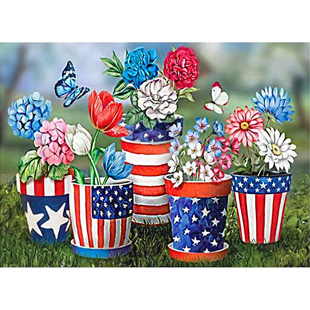 

New full square/round 5D DIY diamond painting Flag Flower pot Embroidery Cross stitch mosaic sticker Decor Kit Christmas Gift