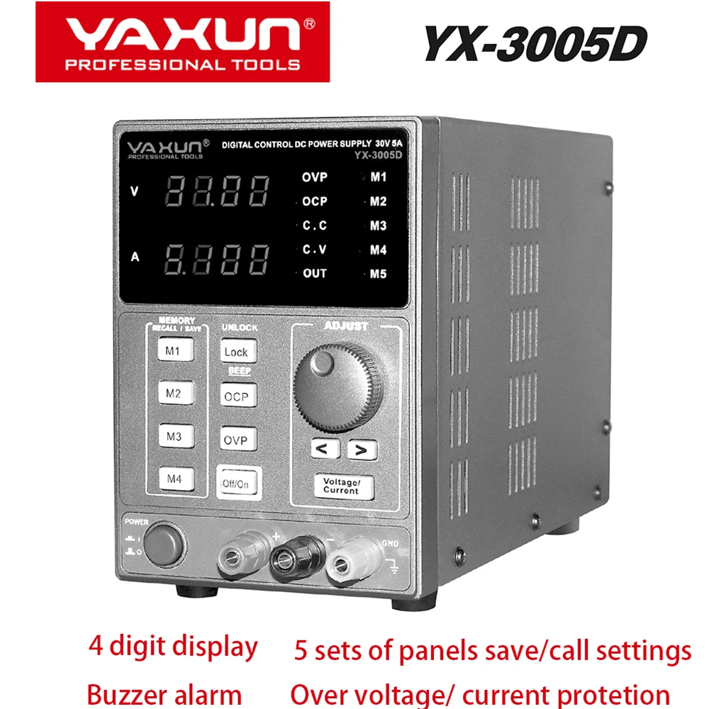 YAXUNYX3005DPrecisionAdjustableDigitalProgrammable30V5ADC
