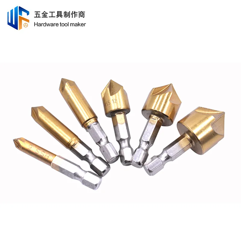 

Five Edge Woodworking Chamferer 6 Pieces Titanium Hexagonal Shank Woodworking Countersink Drill Reaming Chamfering