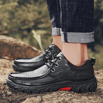 

Man Oxfords Genuine Leather Spring autumn Male Dress business Shoes outdoor breathable Men's Derby Footwear Brand Big Size 48