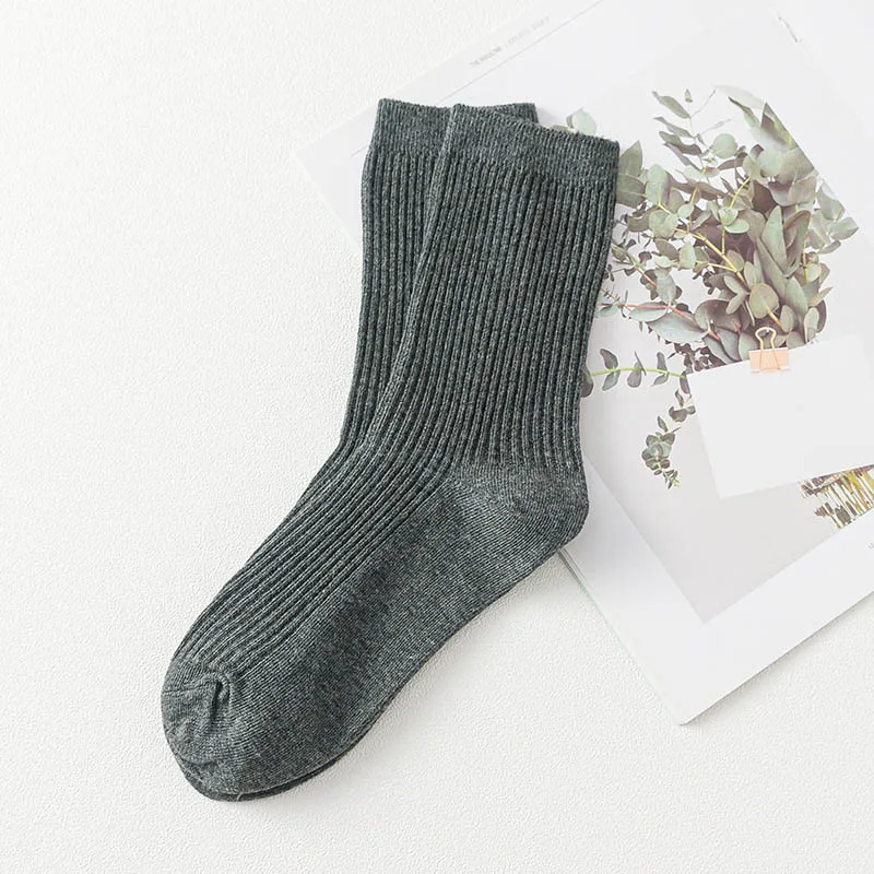 1 pair dark gray Для мужчин с двойной иглой с вертикальными полосками, хлопок, в форме трубы, чулки в сеточку однотонные впитывающие пот дышащие повседневные Для Мужчин's толстве длинные носки - Цвет: 1 pair dark gray
