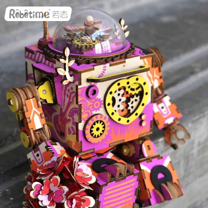 

Robotime 3D Jigsaw Puzzle Wooden Music Box Robot Music Box Handmade DIY Assembly Creative Gift