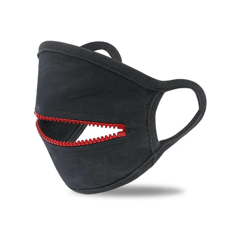 Fashion Black Cotton Mouth Mask With Zipper Adult Unisex Cotton Drinking Masks For Halloween Cosplay Cycling Camp Mascarillas