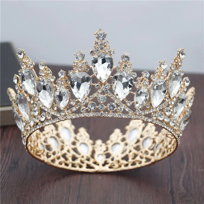 Gold-White Ретро Хрустальная королева короны свадебные аксессуары для волос ручной работы Корона свадебная корона Принцесса Корона - Окраска металла: Gold-White