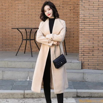 

Coat women's long section Korean version 19 new autumn and winter over the knee Slim fashion temperament woolen coat female tide