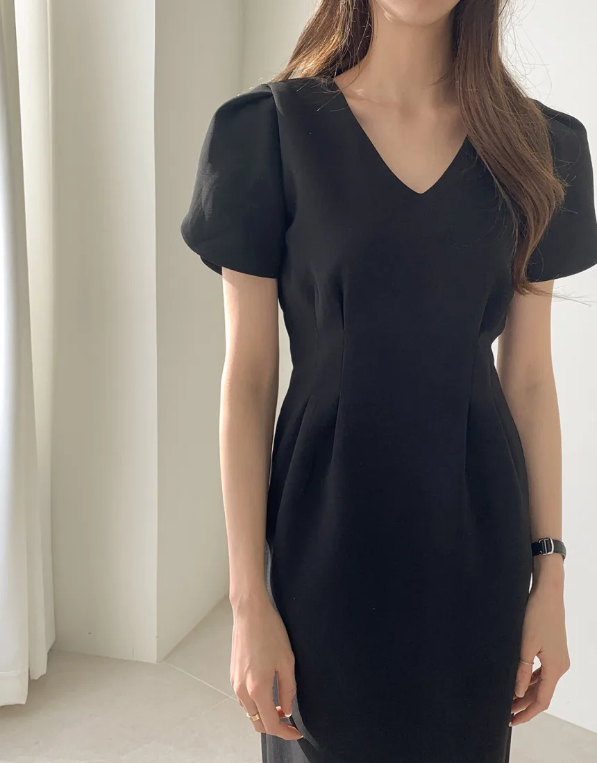 Woherb Korean Chic Women Dress Short Sleeve Casual V-Neck Elegant Office Lady Dresses 2020 New Slim Waist Robe Vestidos Mujer