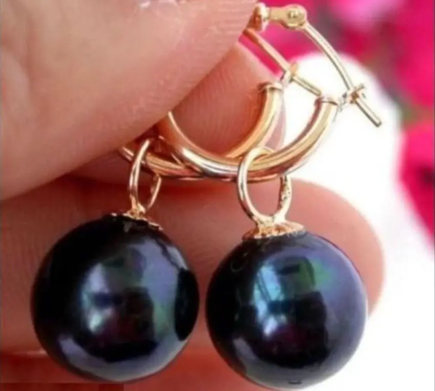 Free Shipping &gt&gt&gt&gtPERFECT ROUND BLACK 10-11MM SOUTH SEA NATURAL PEARL DANGLE EARRING 14K GOLD HOOK | Украшения и