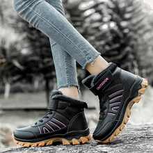 Теплые зимние женские ботинки для пешего туризма; плюшевые ботильоны; женские кроссовки на платформе; Женская водонепроницаемая обувь на танкетке; Mujer Botas