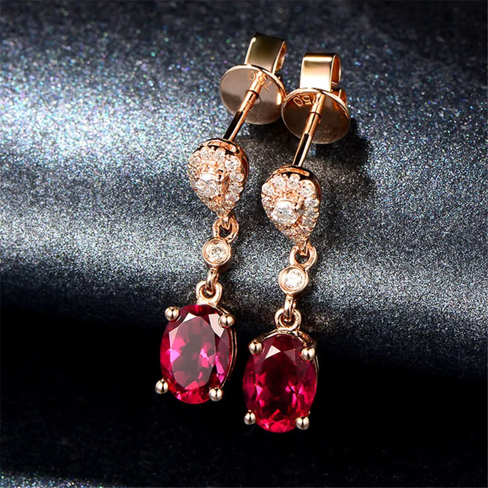 Маленькие свисающие серьги с Рубиновыми драгоценными камнями для женщин femme 18 К розовое золото Красный Кристалл Циркон бриллианты модные ювелирные изделия pendientes
