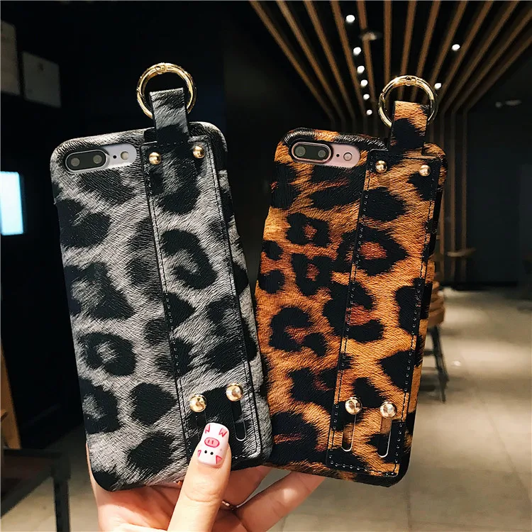 

New Style Popular Leopard Wrist Strap Mobile Phone Shell Drop-Resistant Protective Case Case for Apple iPhone X