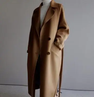 caramel Офисное женское однотонное длинное пальто зимнее пальто с широкой талией из смесовой шерсти и куртка с отложным воротником женские пальто R11 - Цвет: caramel