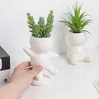 

Artificial Succulent Plants Decor Adorable Ceramic Puppet Shaped Flowerpot Fake Plants Desktop Ornament for Home Office (Stand o