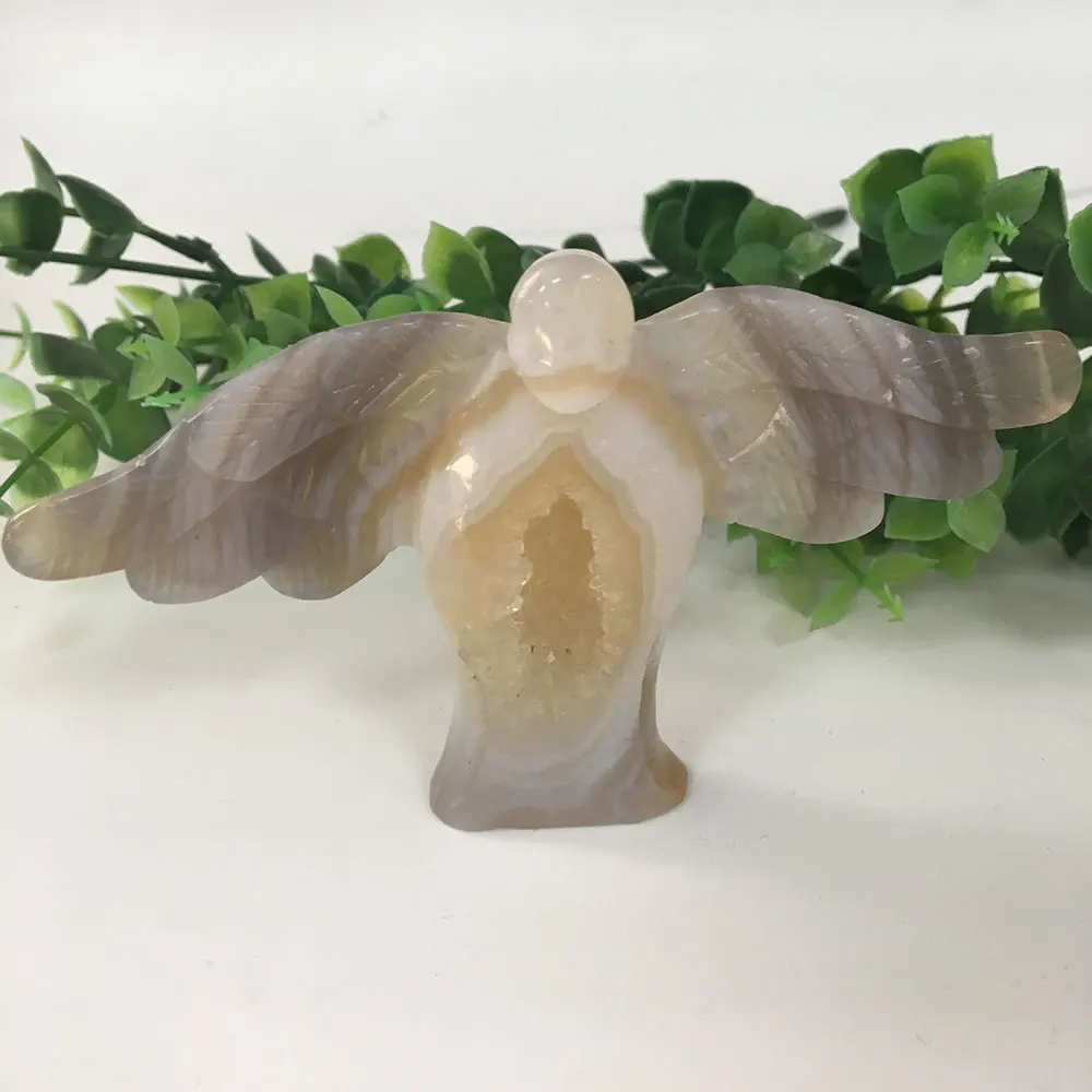 Натуральный агат Geode Angel Drusy Druse фигурка животного Кристалл кварц драгоценный камень ручной резное исцеление для украшения дома подарок LP