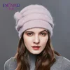 ENJOYFUR Cachemira pompón mujeres sombreros de invierno gorras rayas sombrero tejido mujer moda señora de mediana edad gorra de diamantes de imitación gorra gruesa ► Foto 3/6