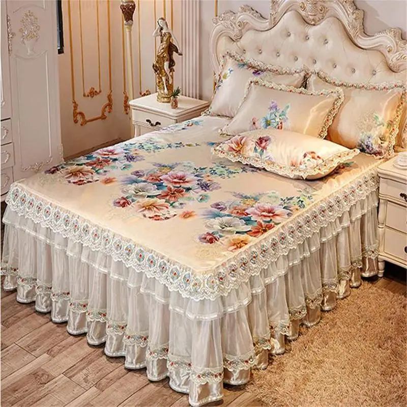 

25 3pcs summer cool bedspreads ice bed mat lace skirted bed sheet quality bed cover machine wash free shipping