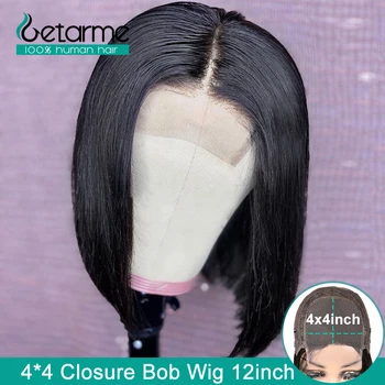 

4x4 Lace Closure Wig Peruvian Straight Bob Wig Lace Closure Wig Human Hair Wigs For Black Women 130% Low Ratio Non-Remy Wig