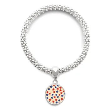 

Red Blue Pentagram America Country Elements Sliver Bracelet Round Pendant Jewelry Chain