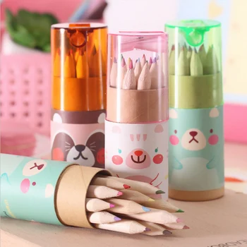 

12pcs/set Mini Crayons Pencils with Sharpener Creative Stationery Drawing Sketch Pencils For School Girl Boy Colored Pencils NEW