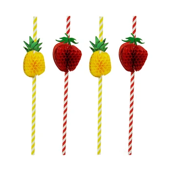 

10pcs Romantic paper straws degradable beautiful fruit strawberry drinking paper straws for birthday decoration wedding events