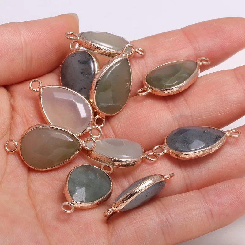 

India Agates drop-shaped gold-plated semi-precious stone connector for jewelry making temperament accessories size 14x27mm