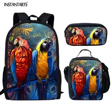 INSTANTARTS школьные комплекты рюкзаков с принтом попугая птицы для детей, школьные сумки на молнии, большие школьные сумки, рюкзак, 3D