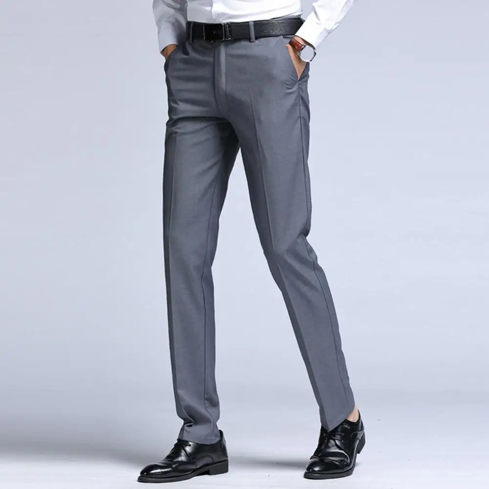 Pantalones de vestir elásticos para hombre, pantalones clásicos resistentes a las arrugas, para negocios y oficina, para primavera y otoño