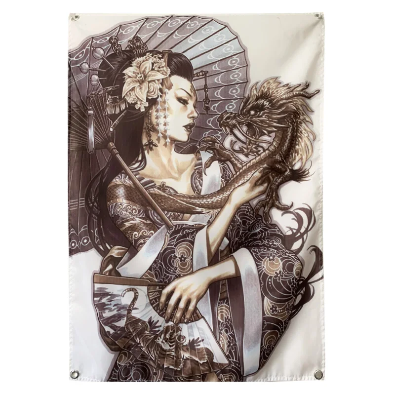 Японский тату баннер Geisha Ukiyo e гобелен ВИНТАЖНЫЙ ПЛАКАТ наклейка декор для бара