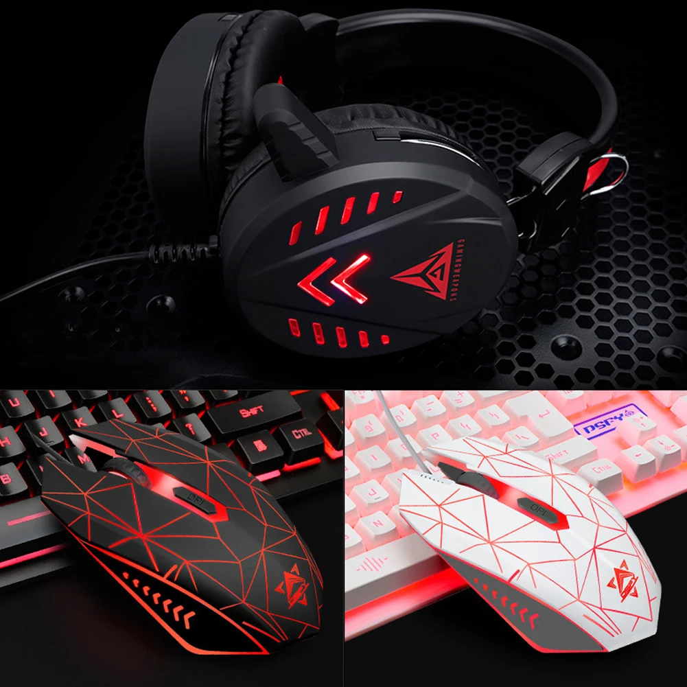  Universal USB Keyboard and Mouse Headset Set LED Backlight Mechanical Keyboard Electronic Headset f