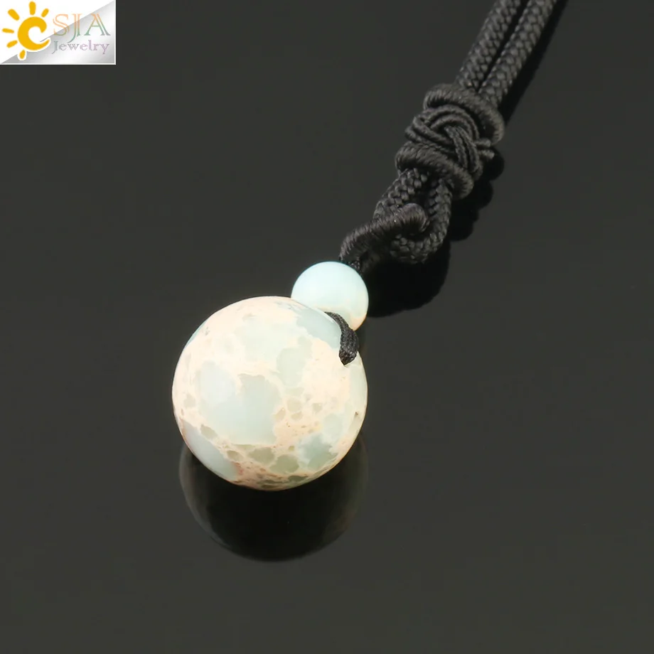 Emperor Turquoise Csja с натуральным драгоценным камнем круглые шариковые бусины Подвески ожерелье s целебная Лава зеленый авантюрин чокер для женщин мужчин S465 - Окраска металла: Emperor Turquoise