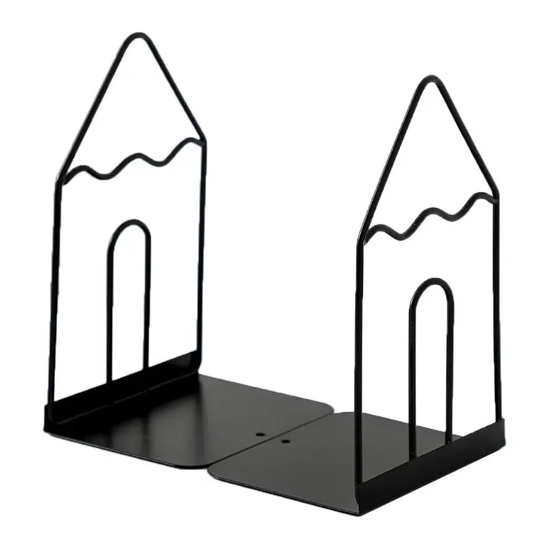 

1Pair Wrought Iron Bookends Book Stand Support Desktop Office Magazine Organizer