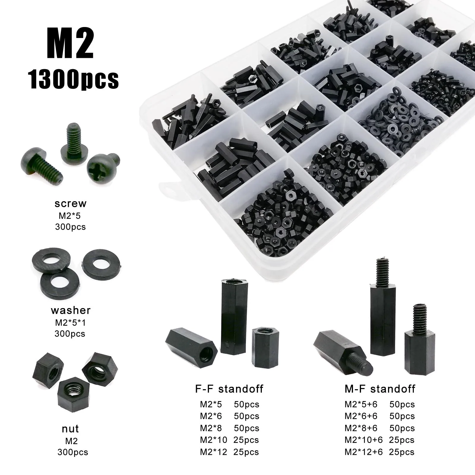 445/650/850/1300pcs/set M2 M2.5 M3 M4 PCB Motherboard Black Plastic ...