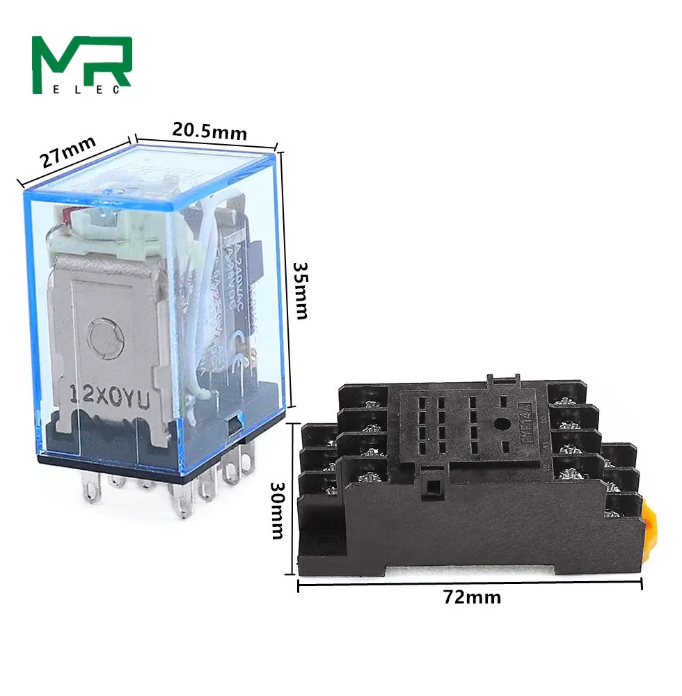 10 шт. MY4NJ DC12V AC12V DC24V AC24V катушка 5A 4NO 4NC светодиодный индикатор реле питания din-рейка 14 Pin Реле времени с цоколем